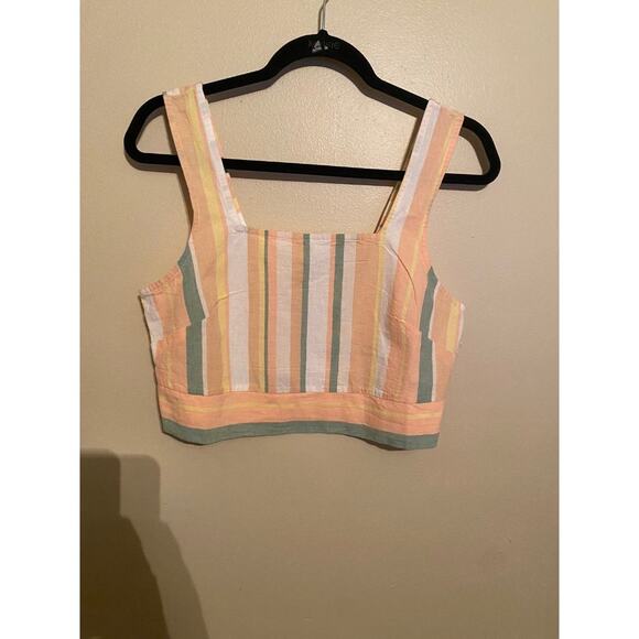 Roxy Women's Crop Tank Top Medium Linen Cropped Pastel Striped Shirt - Picture 2 of 5